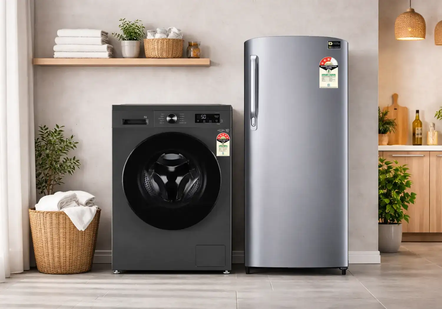 Single Door Fridge & Front Load Washing Machine Combo